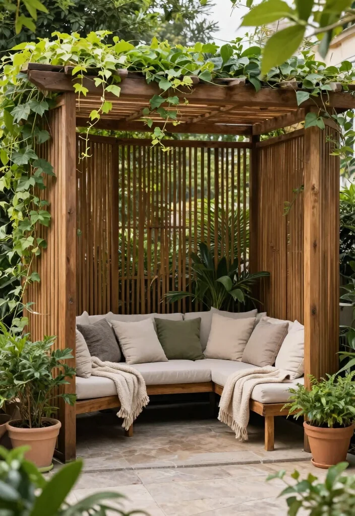 15 Terrasse mit Pergola Ideen für Schatten und Privatsphäre - 15. Pergola Privacy Screens for a Cozy Retreat 1