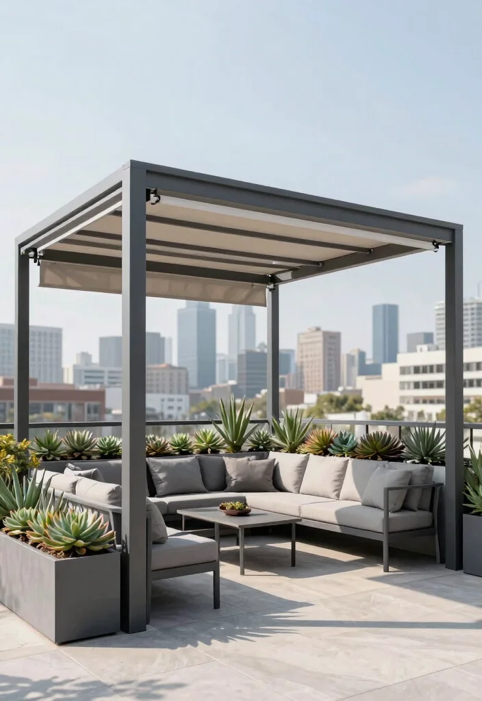 15 Terrasse mit Pergola Ideen für Schatten und Privatsphäre - 2. Modern Metal Pergola with a Sleek Design 1