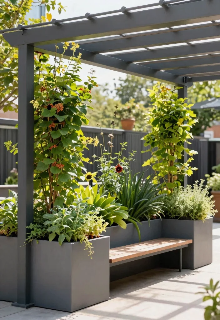 15 Terrasse mit Pergola Ideen für Schatten und Privatsphäre - 4. Pergola with Integrated Planters for Vertical Gardening 1