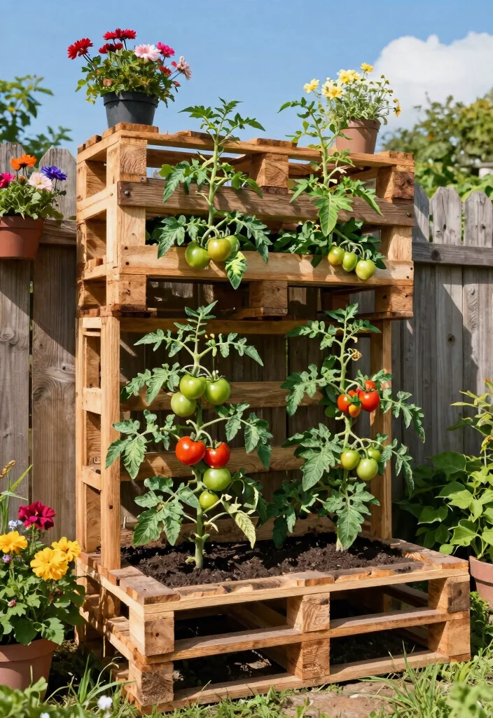15 Tomato Planter Ideas That Support Heavy Vines Without Tipping - 1. Stacked Pallet Planters 1