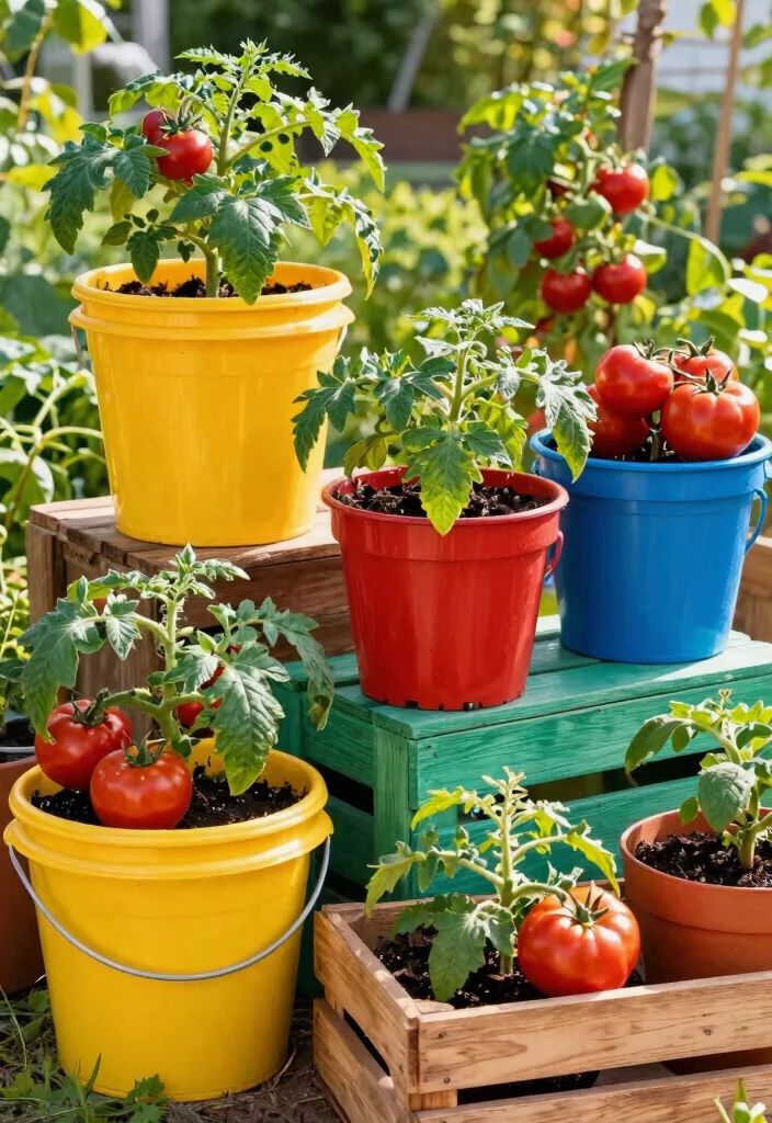 15 Tomato Planter Ideas That Support Heavy Vines Without Tipping - 10. Recycled Containers 1