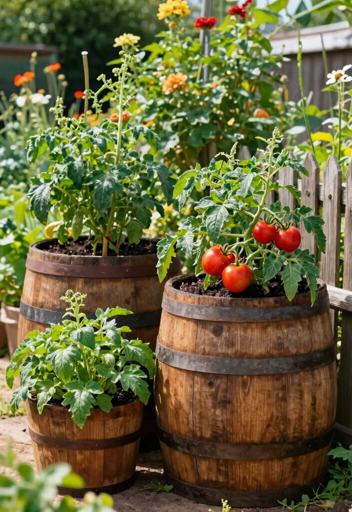 15 Tomato Planter Ideas That Support Heavy Vines Without Tipping - 8. Barrel Planters 1
