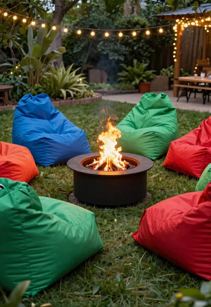18 Outdoor Fire Pit Seating Inspirations for Small Yards and Tight Budgets - 11. Cheery Bean Bag Chairs 1