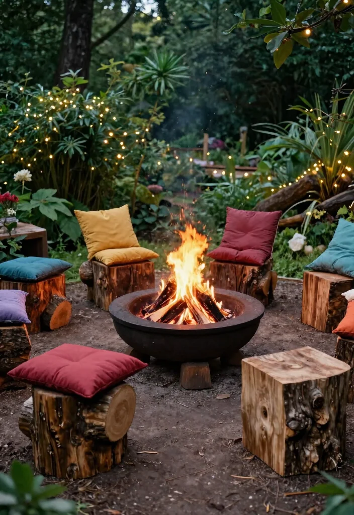 18 Outdoor Fire Pit Seating Inspirations for Small Yards and Tight Budgets - 12. Rustic Log Stools 1
