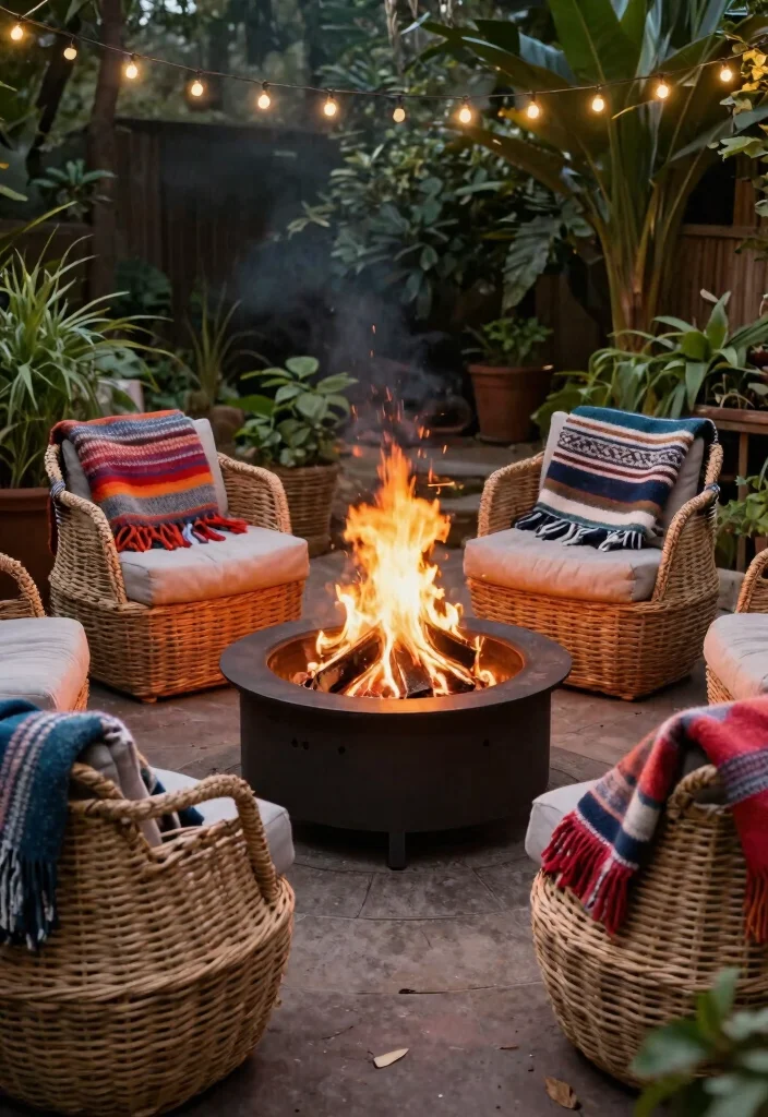 18 Outdoor Fire Pit Seating Inspirations for Small Yards and Tight Budgets - 13. Baskets as Side Tables 1