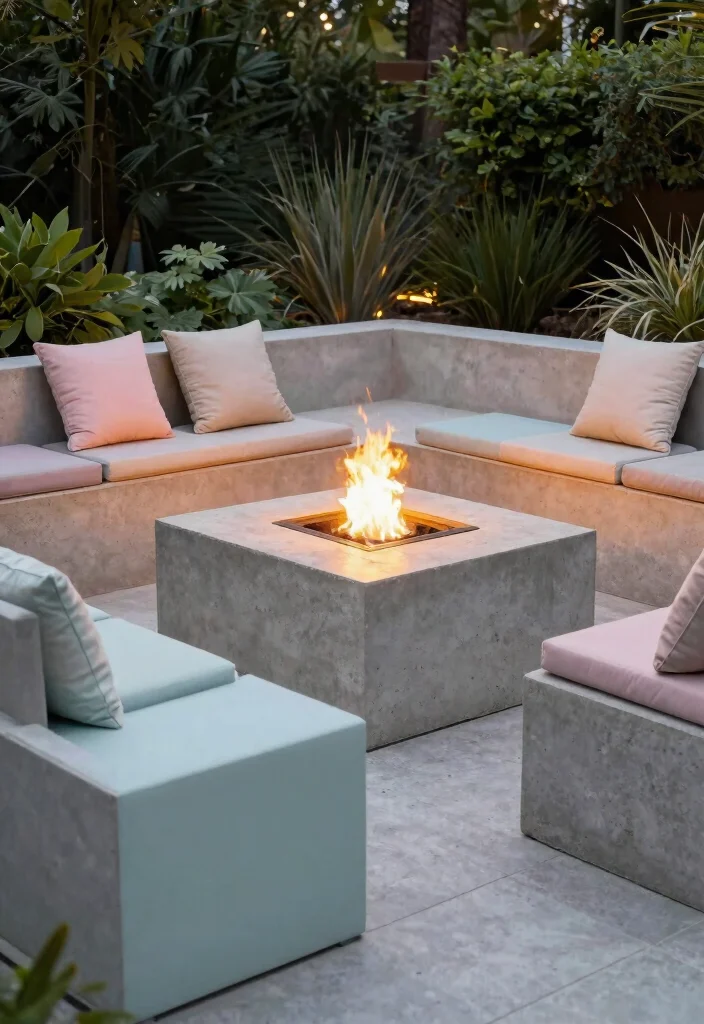 18 Outdoor Fire Pit Seating Inspirations for Small Yards and Tight Budgets - 15. Minimalist Concrete Blocks 1
