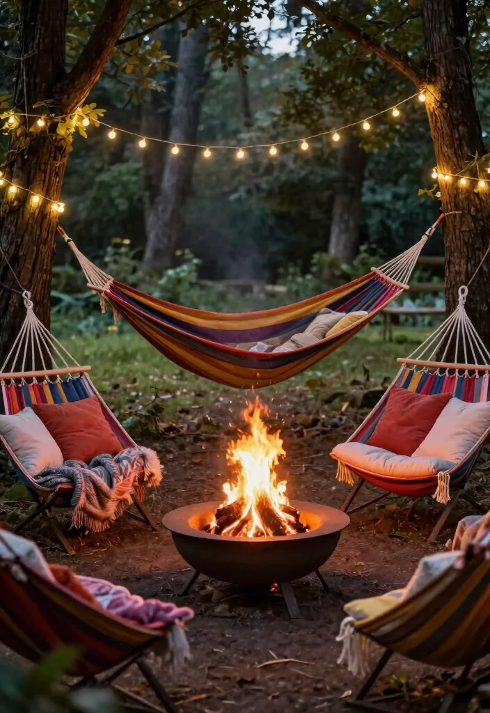 18 Outdoor Fire Pit Seating Inspirations for Small Yards and Tight Budgets - 16. Portable Hammocks 1