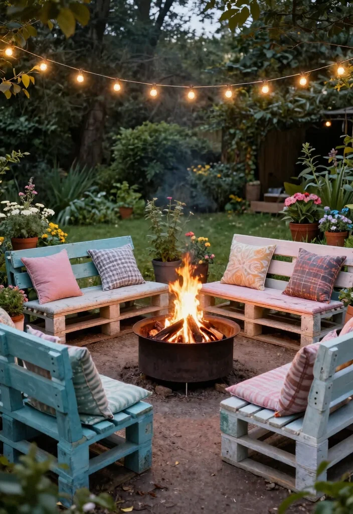 18 Outdoor Fire Pit Seating Inspirations for Small Yards and Tight Budgets - 2. DIY Pallet Seating 1
