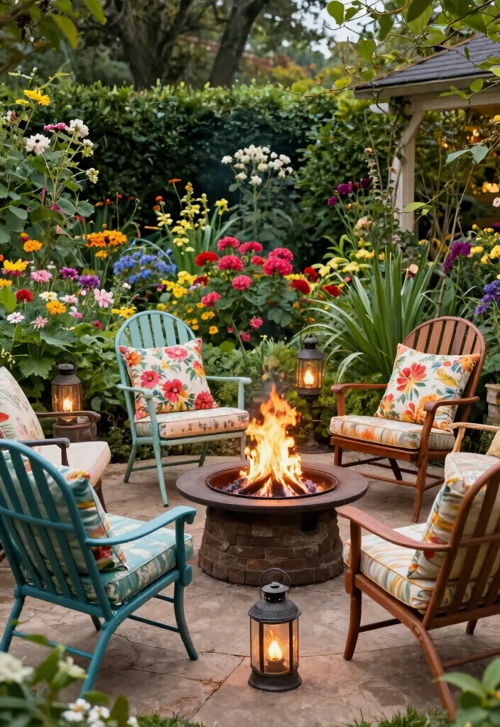 18 Outdoor Fire Pit Seating Inspirations for Small Yards and Tight Budgets - 6. Vintage Garden Chairs 1