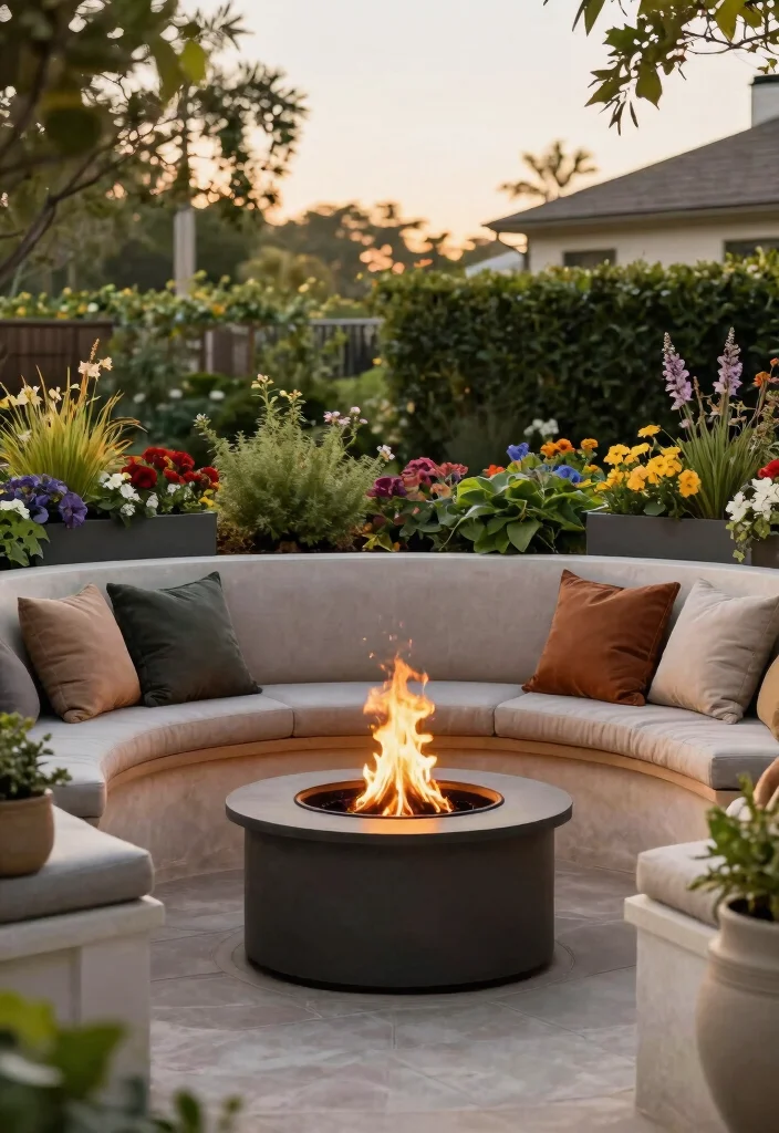 18 Outdoor Fire Pit Seating Inspirations for Small Yards and Tight Budgets - 7. Built-In Bench with Planters 1