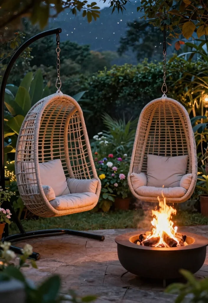 18 Outdoor Fire Pit Seating Inspirations for Small Yards and Tight Budgets - 9. Hanging Chairs 1