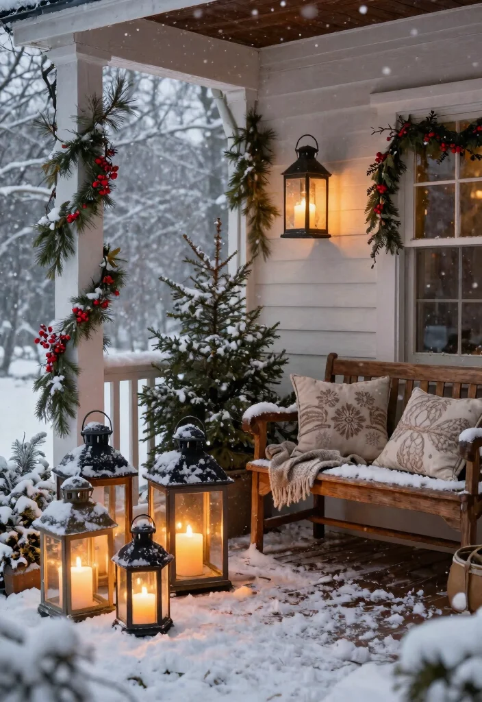 18 Winter Porch Decor Ideas That Survive Snow and Freezing Temps - 1. Cozy Christmas Lanterns 1