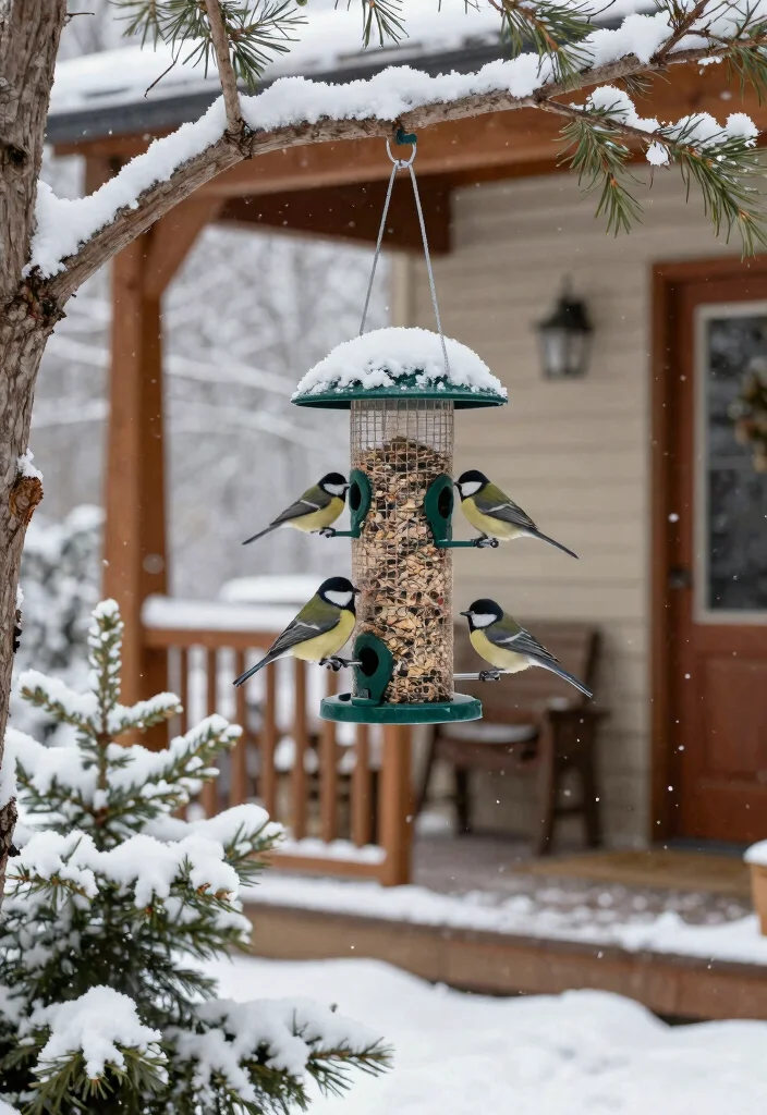 18 Winter Porch Decor Ideas That Survive Snow and Freezing Temps - 11. Chilly Weather Bird Feeders 1