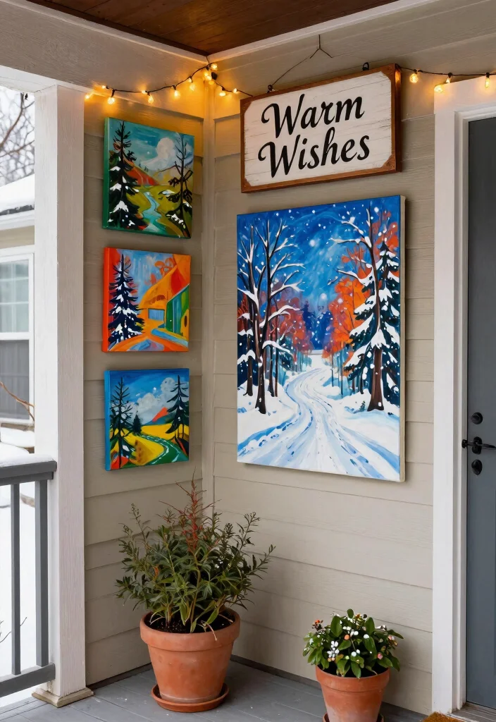 18 Winter Porch Decor Ideas That Survive Snow and Freezing Temps - 13. Unique Seasonal Art 1