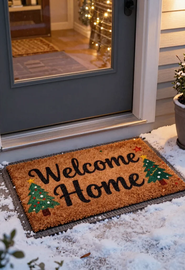 18 Winter Porch Decor Ideas That Survive Snow and Freezing Temps - 14. Holiday-Themed Doormats 1