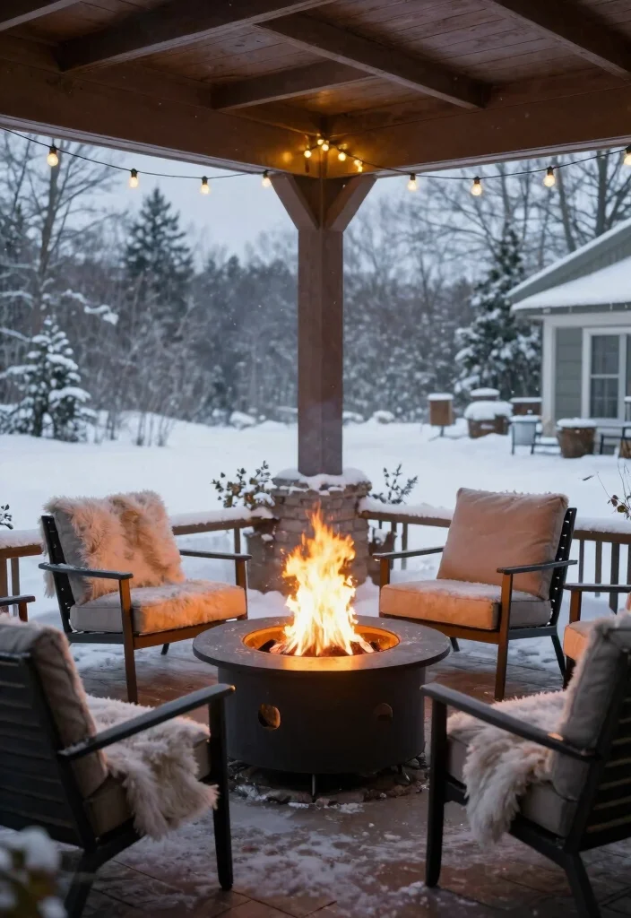18 Winter Porch Decor Ideas That Survive Snow and Freezing Temps - 16. Outdoor Fire Pit 1