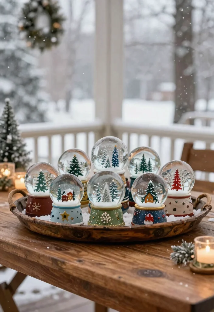 18 Winter Porch Decor Ideas That Survive Snow and Freezing Temps - 17. Decorative Snow Globes 1