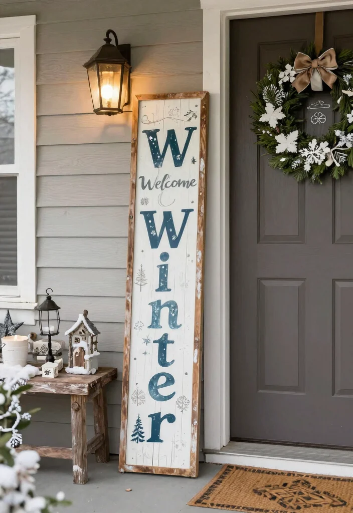 18 Winter Porch Decor Ideas That Survive Snow and Freezing Temps - 18. Personalized Seasonal Signage 1