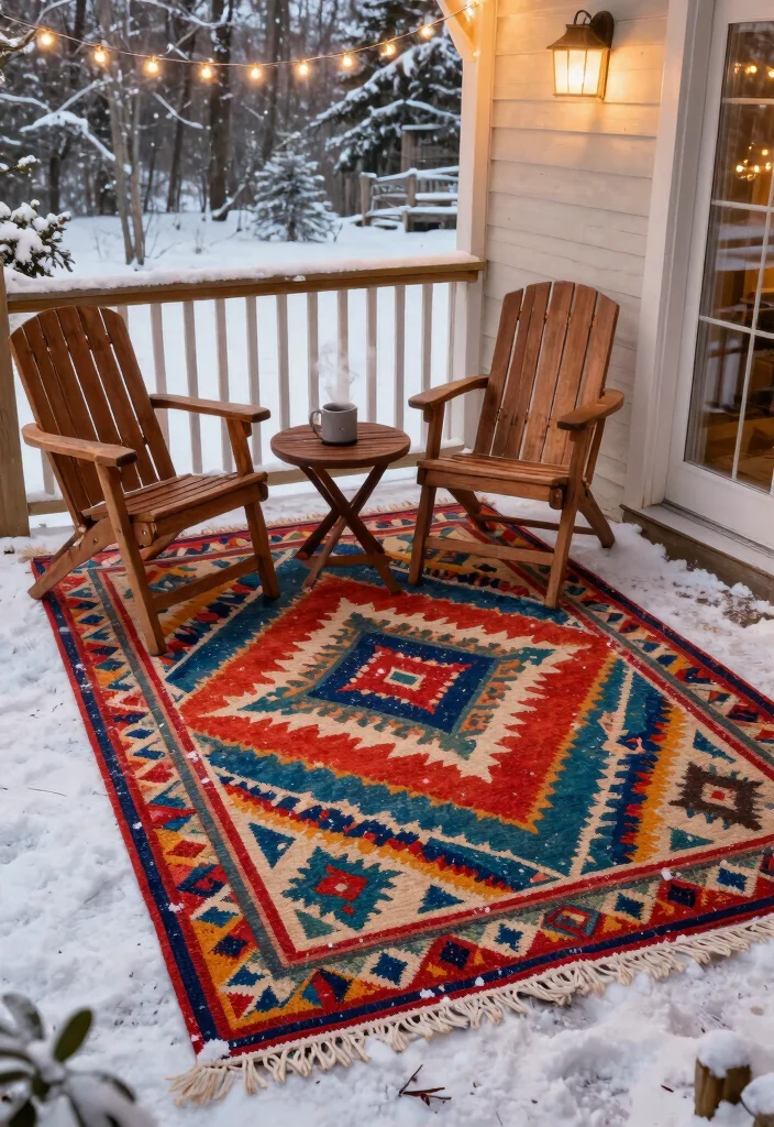 18 Winter Porch Decor Ideas That Survive Snow and Freezing Temps - 5. Seasonal Outdoor Rugs 1