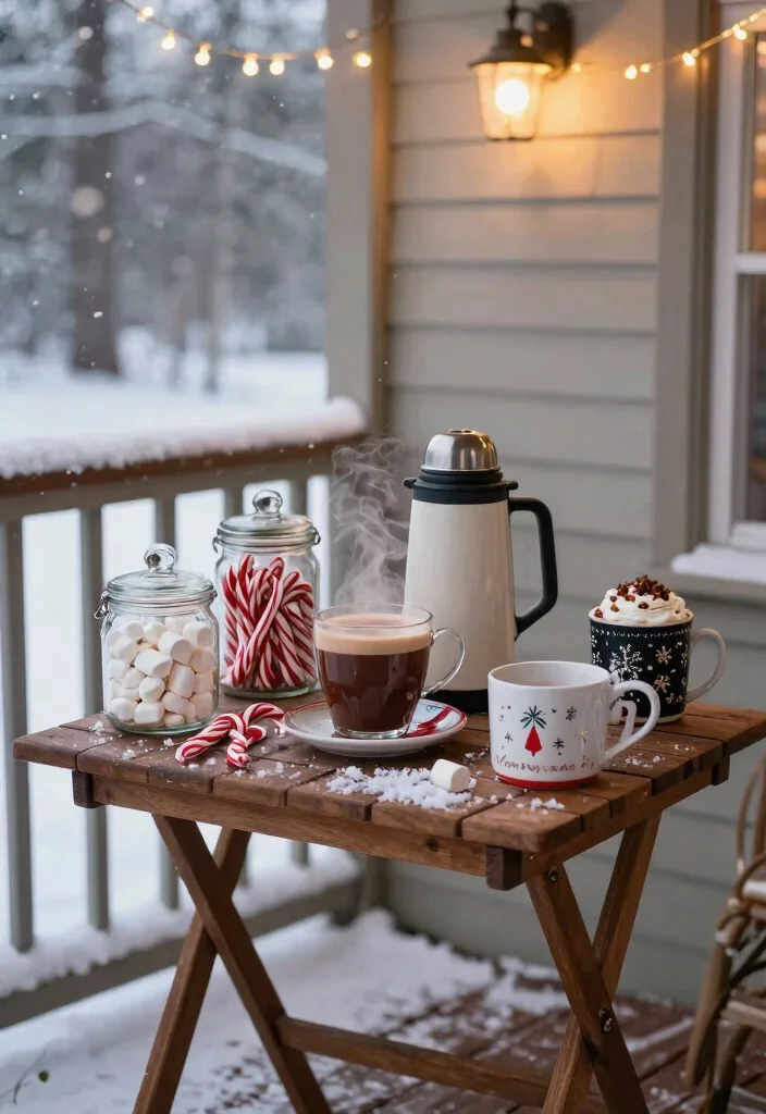 18 Winter Porch Decor Ideas That Survive Snow and Freezing Temps - 8. Hot Cocoa Station 1