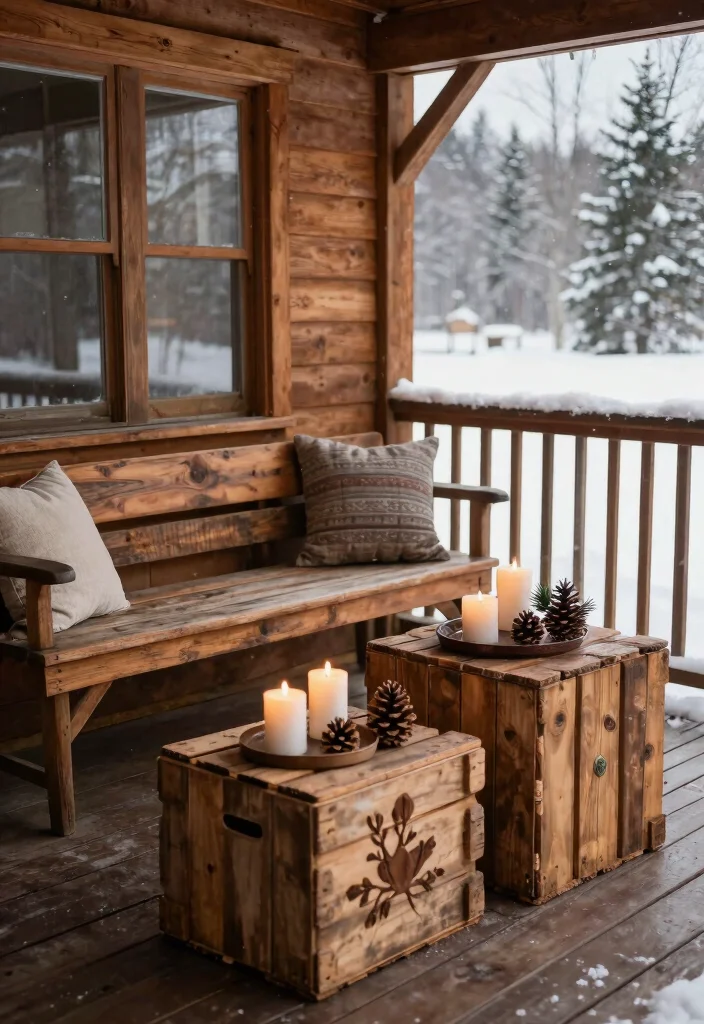 18 Winter Porch Decor Ideas That Survive Snow and Freezing Temps - 9. Rustic Wood Accents 1